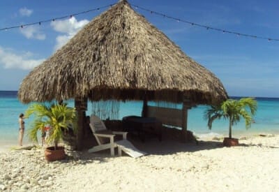 Spa gazebo on the beach at LionsDive Beach Resort in Curacao