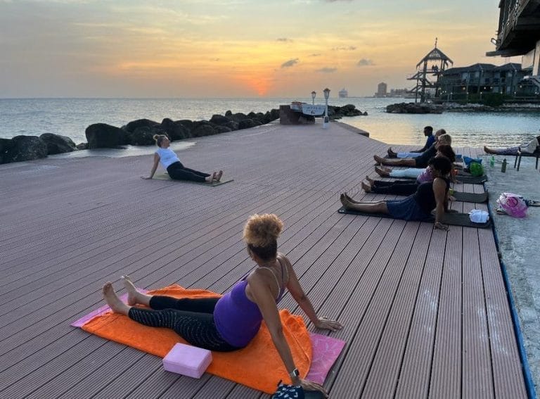 Yoga at sunset time